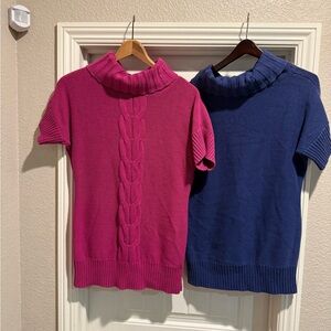 Pink and Blue Cable Knit Short Sleeve Sweaters